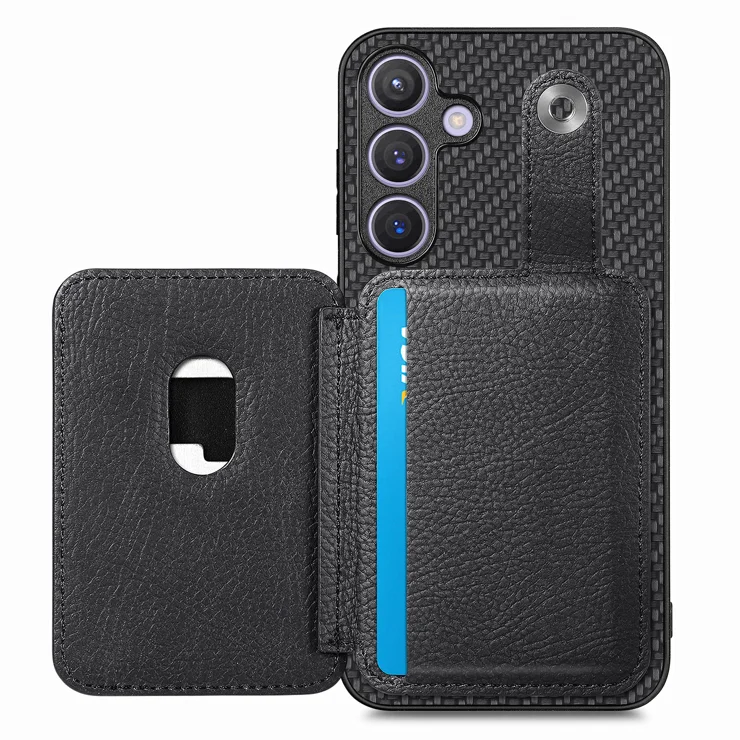 For Samsung Galaxy S25+ Case Card Slots Kickstand Phone Back Cover with Card Tool - Black