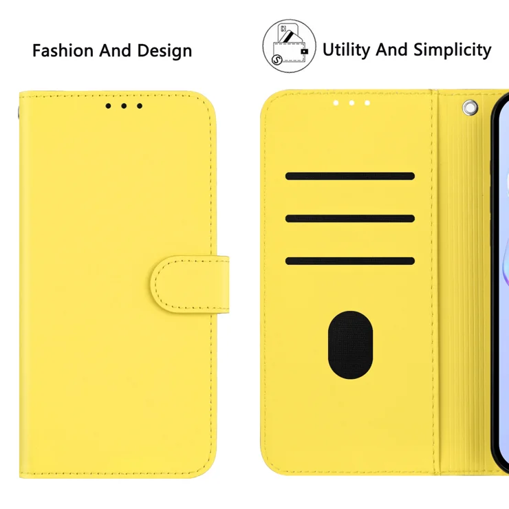 For Samsung Galaxy A55 5G Case Solid Color Wallet Leather Phone Cover with Strap - Lemon