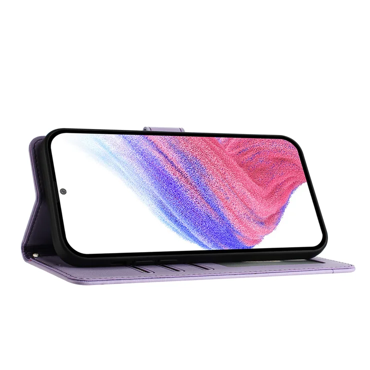 For Samsung Galaxy S24 FE Case with Strap RFID Blocking Leather Wallet Phone Cover Cat Mouse Pattern - Purple