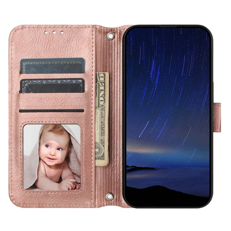 For Google Pixel 9a Case Zipper Pocket Leather Phone Cover with Crossbody Shoulder Strap - Rose Gold