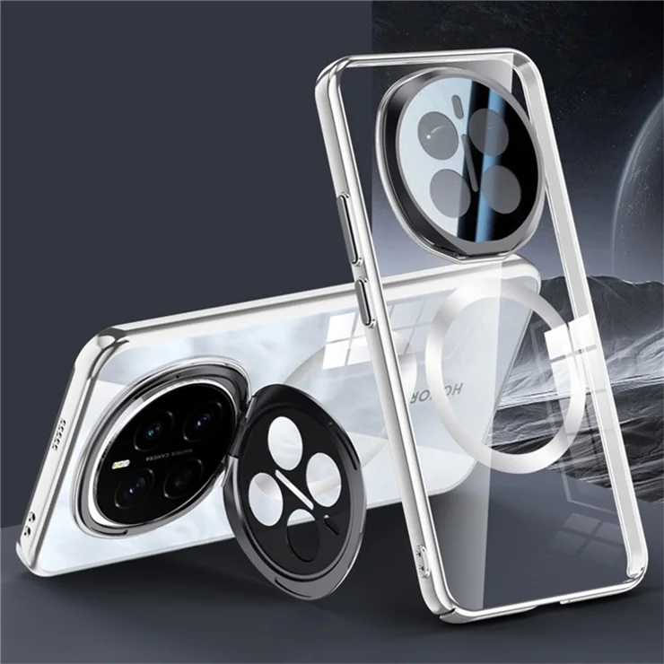 For Honor Magic7 5G Case Compatible with MagSafe Lens Kickstand Clear PC Back Cover - Silver