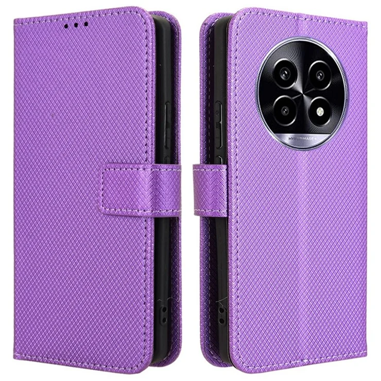 For Realme 13+ 5G / 13 Pro 5G (China) Case PU Leather Diamond Texture Wallet Phone Cover - Purple