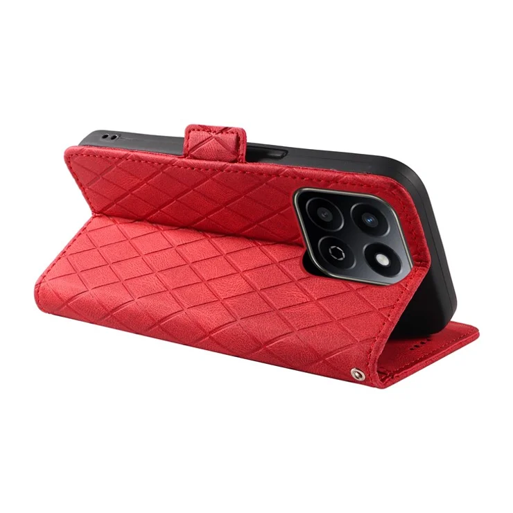 For Honor Play 60 Plus 5G / Play 9T / X7c 4G / 200 Smart 5G Case Rhombus PU Leather Flip Wallet Phone Cover - Red