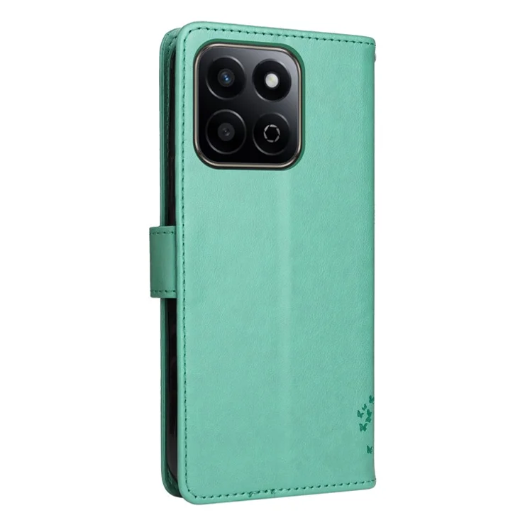 For Honor Play 60 Plus 5G / Play 9T / X7c 4G / 200 Smart 5G Phone Case with Stand Cat Tree Pattern Leather Wallet Mobile Cover - Green