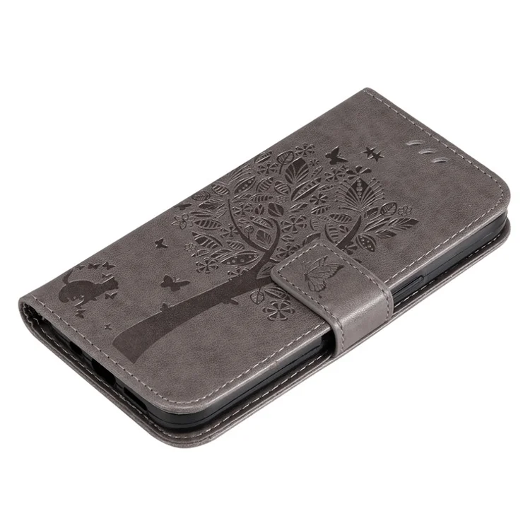 For Honor Play 60 Plus 5G / Play 9T / X7c 4G / 200 Smart 5G Phone Case with Stand Cat Tree Pattern Leather Wallet Mobile Cover - Grey