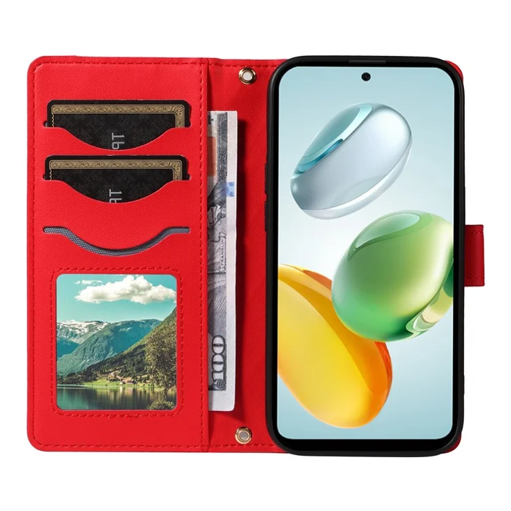 For Honor Play 60 Plus 5G / Play 9T / X7c 4G / 200 Smart 5G Wallet Case Rhombus Leather Phone Cover - Red