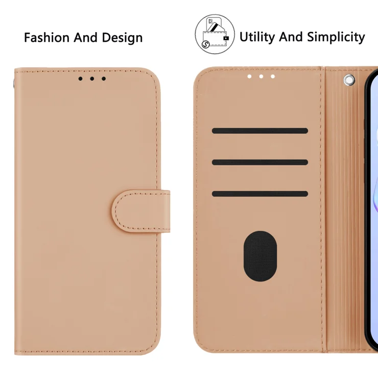 For iPhone 16 Case Solid Color Wallet Leather Phone Cover with Strap - Nude