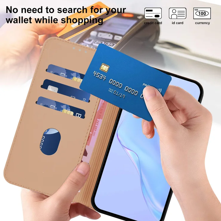 For iPhone 15 Case Solid Color Wallet Leather Phone Cover with Strap - Nude