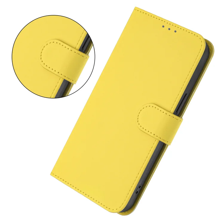 For Samsung Galaxy A06 4G Case Solid Color Wallet Leather Phone Cover with Strap - Lemon