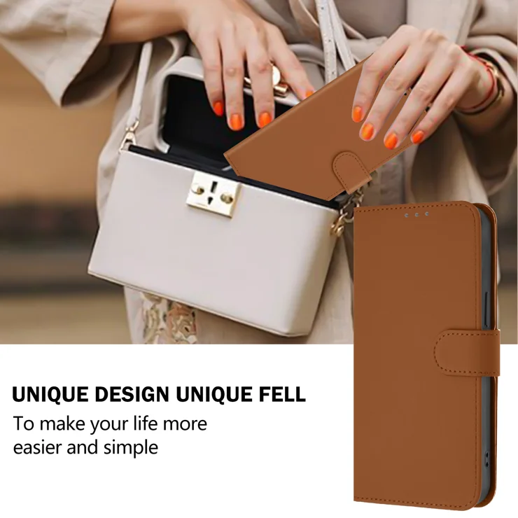 For Xiaomi Redmi 14C 4G Case Solid Color Wallet Leather Phone Cover with Strap - Brown