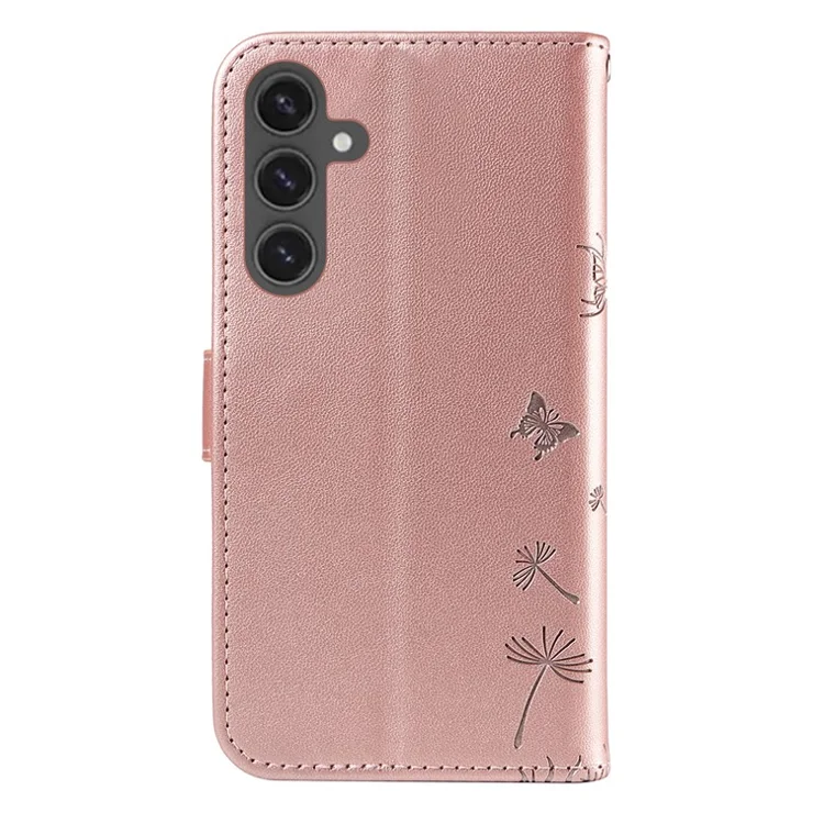 For Samsung Galaxy S24 FE Leather Case Wallet Phone Cover Dandelion Imprint - Rose Gold