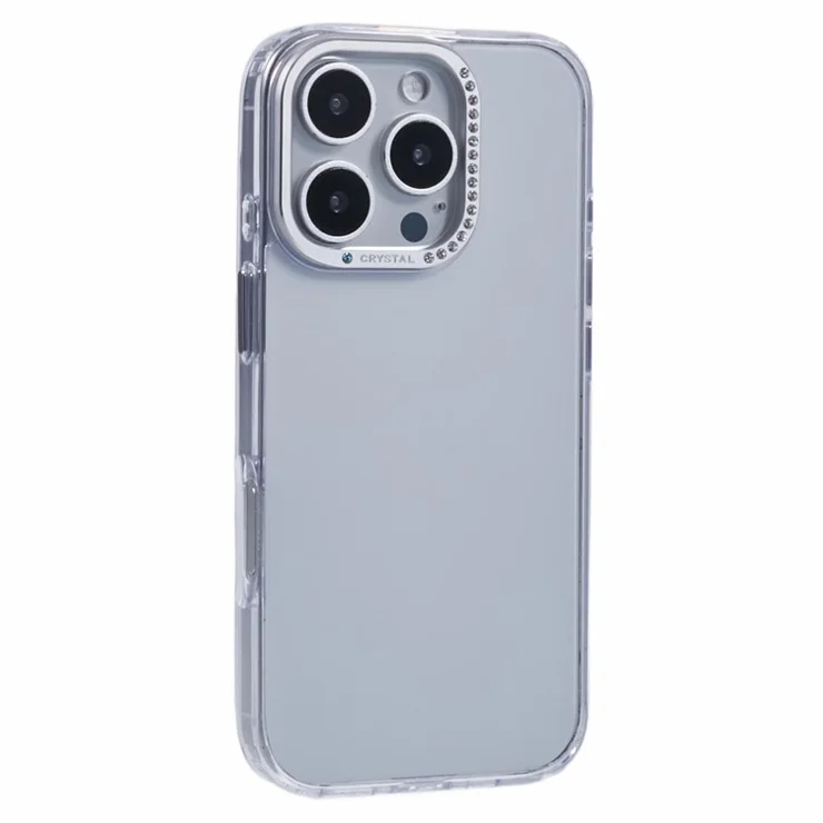 For iPhone 16 Pro Case TPU+PC Phone Back Cover Lens Frame Rhinestone Decorated - Transparent
