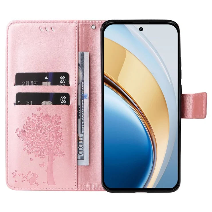 For vivo V40 Lite (Indonesia) 5G / V40 Lite (Indonesia) 4G Phone Case with Stand Cat Tree Pattern Leather Wallet Mobile Cover - Rose Gold