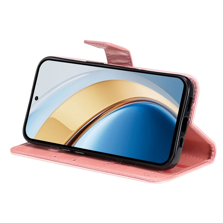 For vivo V40 Lite (Indonesia) 5G / V40 Lite (Indonesia) 4G Phone Case with Stand Cat Tree Pattern Leather Wallet Mobile Cover - Rose Gold