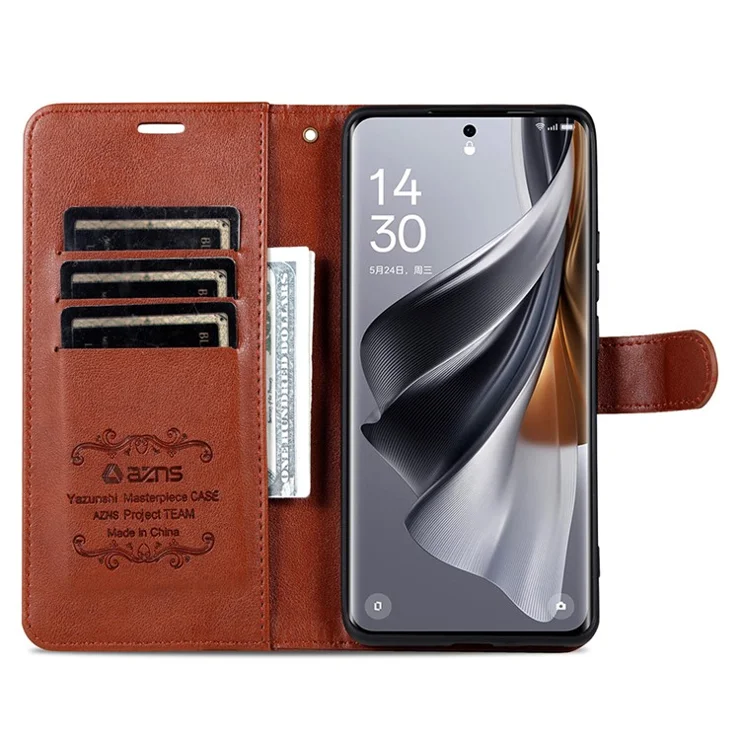 AZNS For Samsung Galaxy S24 Ultra Case Anti-Scratch PU Leather Stand Wallet Phone Cover - Brown