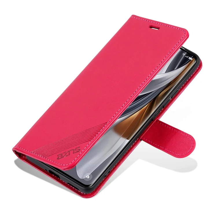 AZNS For Samsung Galaxy S24 Ultra Case Anti-Scratch PU Leather Stand Wallet Phone Cover - Red
