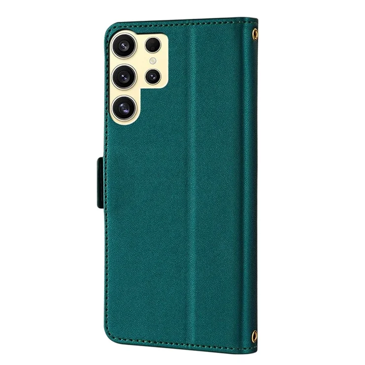 For Samsung Galaxy S24 Ultra Leather Wallet Case RFID Blocking Stand Cover with Hand Strap - Green