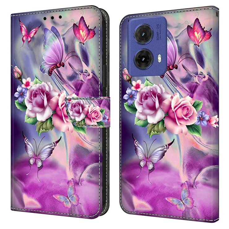 For Motorola Moto G85 5G Case 3D Pattern PU Leather Wallet Phone Cover with Stand - Butterflies / Flowers