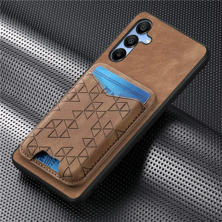 For Samsung Galaxy A25 5G (Global) (161.0 x 76.5 x 8.3mm) Case Imprinted Pattern Card Holder Kickstand Leather Back Cover - Brown