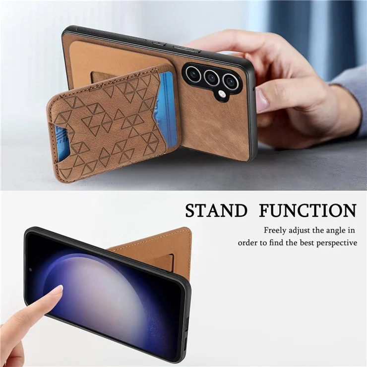 For Samsung Galaxy S23 FE Case Imprinted Pattern Card Holder Kickstand Leather Back Cover - Brown