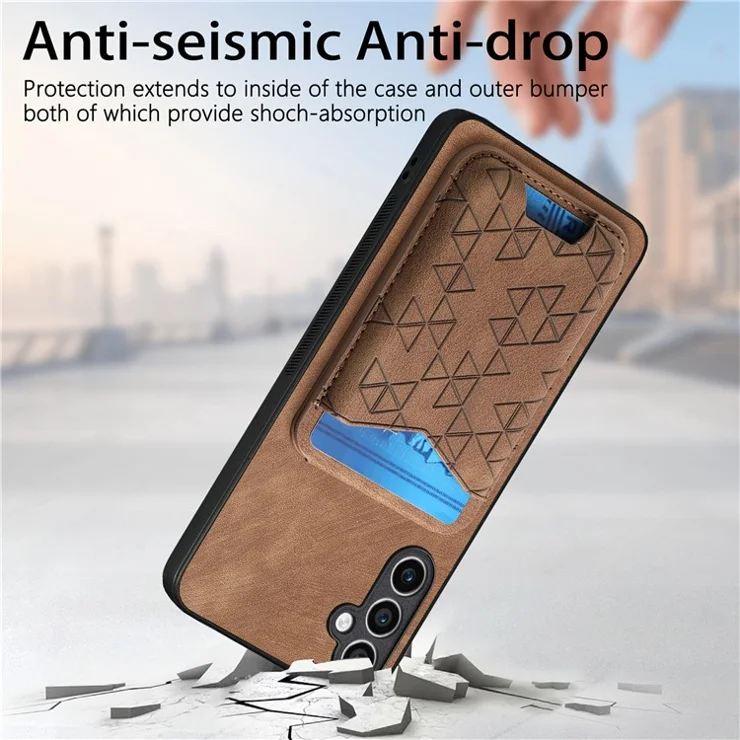 For Samsung Galaxy S23 FE Case Imprinted Pattern Card Holder Kickstand Leather Back Cover - Brown
