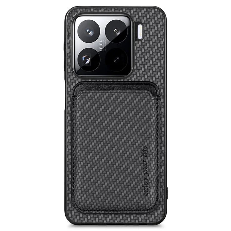 For Xiaomi 15 Case Carbon Fiber Leather Back Cover with Detachable Card Bag - Black
