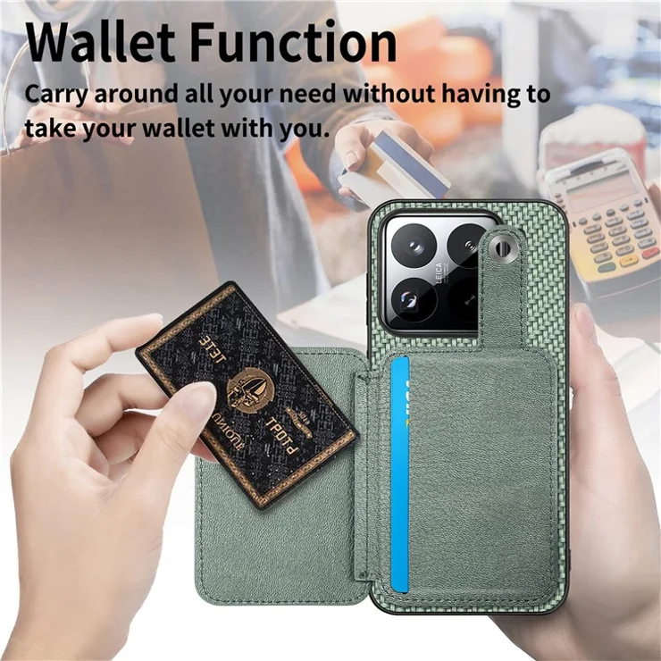 For Xiaomi 15 Case Card Holder Leather+PC+TPU Phone Cover with Card Knife - Blue