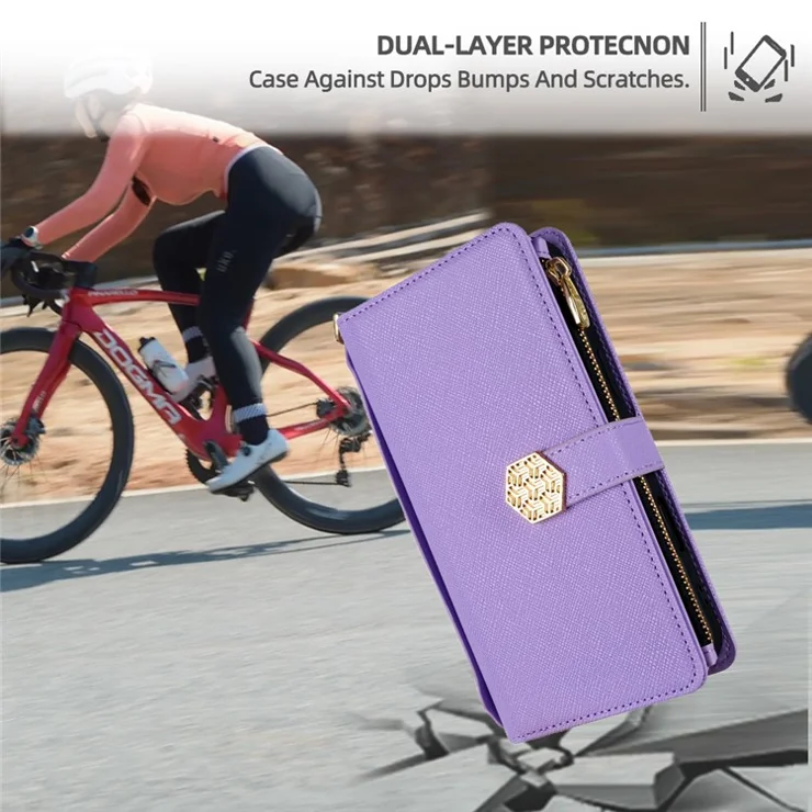 Case For Xiaomi Redmi 14C 4G / 14R 5G / Poco C75 4G Cross Texture PU Leather+TPU Wallet Phone Cover with Strap - Purple