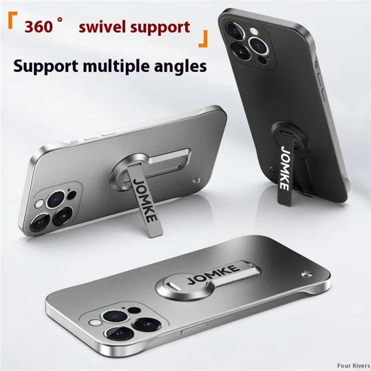 For iPhone 15 Pro Max Case Hard PC Frameless Baking Paint Kickstand Phone Cover - Silver