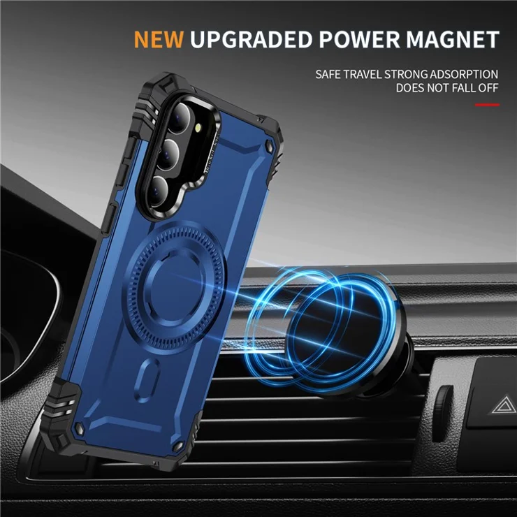 For Samsung Galaxy S23 Case Compatible with MagSafe Metal Lens Frame Kickstand PC+TPU Mobile Cover - Sapphire