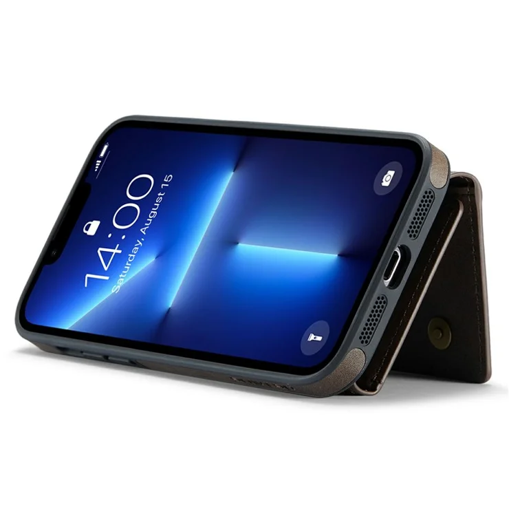 DG.MING M6 Series For iPhone 13 Pro Case Magnetic Wallet PU+PC+TPU Phone Cover - Coffee