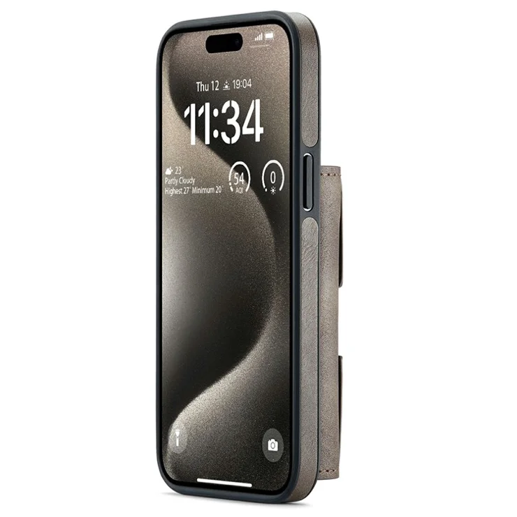 DG.MING M6 Series For iPhone 15 Pro Case Magnetic Wallet PU+PC+TPU Phone Cover - Coffee