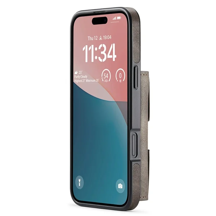 DG.MING M6 Series For iPhone 16 Case Magnetic Wallet PU+PC+TPU Phone Cover - Coffee