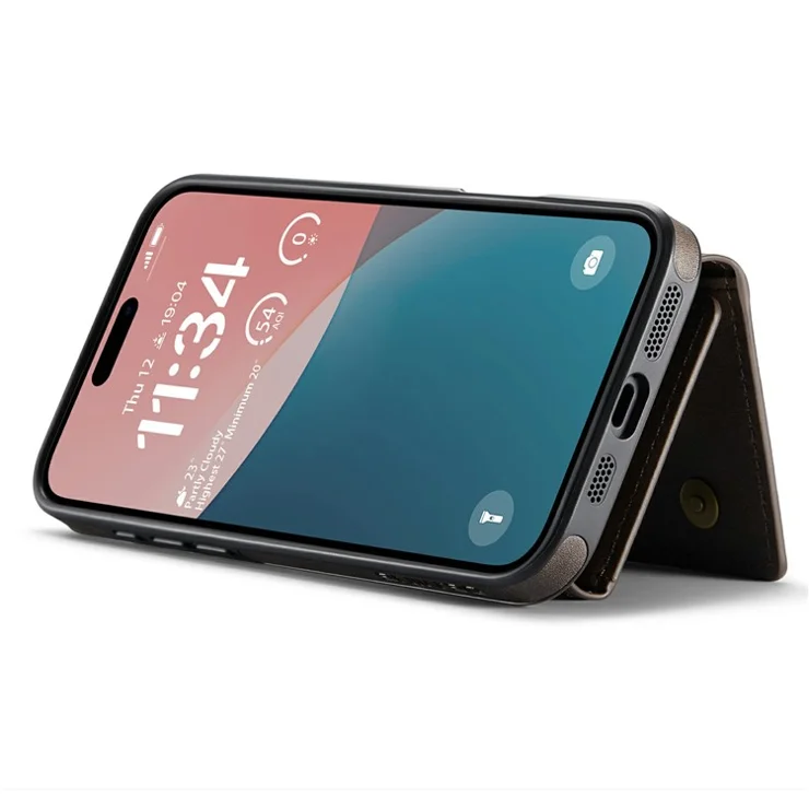 DG.MING M6 Series For iPhone 16 Plus Case Magnetic Wallet PU+PC+TPU Phone Cover - Coffee