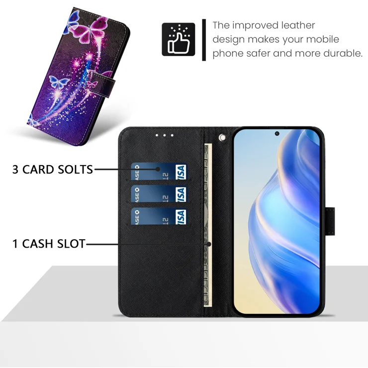 For Samsung Galaxy A15 5G / Galaxy A15 4G Case Pattern Printing Wallet Phone Cover with Strap - Firework Butterfly