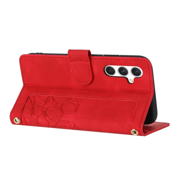For Samsung Galaxy S24 Case Tulip Leather Phone Cover with 5 Card Slots Wallet - Red