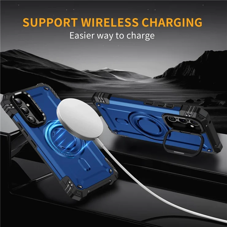 For Samsung Galaxy A54 5G Case Compatible with MagSafe Metal Lens Frame Kickstand PC+TPU Mobile Cover - Sapphire