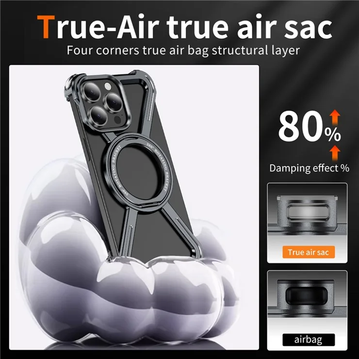 For iPhone 15 Pro Magnetic Case Kickstand Titanium Alloy Bumper Phone Cover - Grey