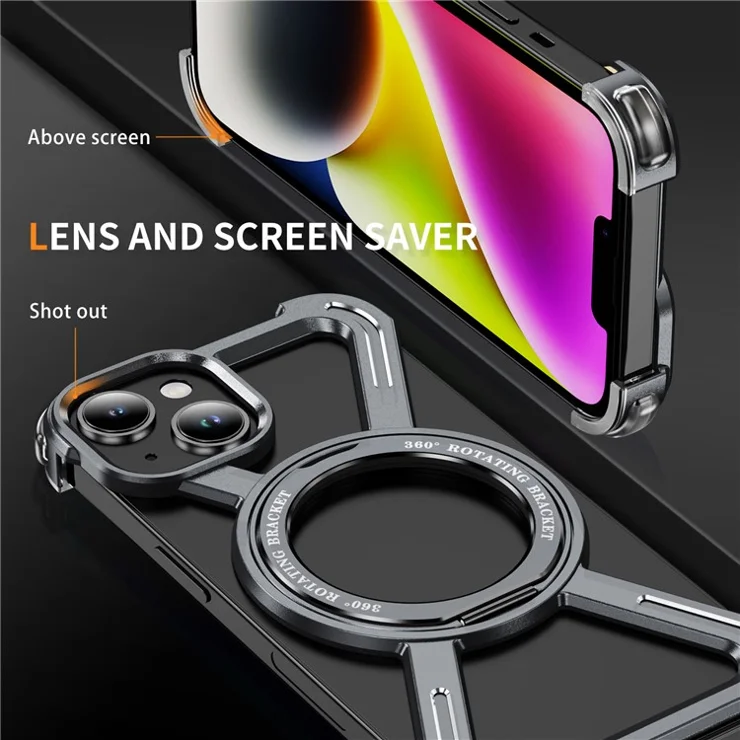 For iPhone 14 / 13 Magnetic Case Kickstand Titanium Alloy Bumper Phone Cover - Grey