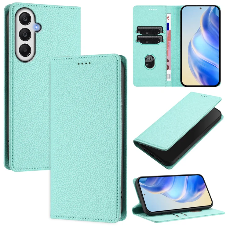 For Samsung Galaxy A34 5G Wallet Case RFID Blocking Litchi Texture Leather Mobile Cover - Mint Green
