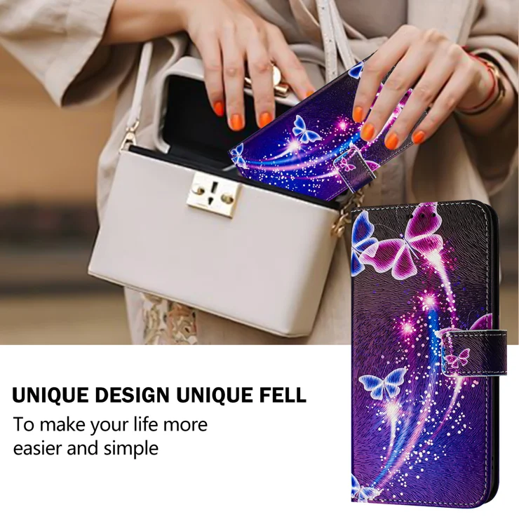 For Samsung Galaxy A56 5G Case Pattern Printing Wallet Phone Cover with Strap - Firework Butterfly
