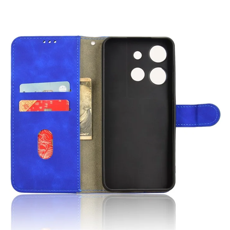For TCL 503 Leather Case Skin-Feel Anti-Drop Wallet Flip Phone Cover - Blue