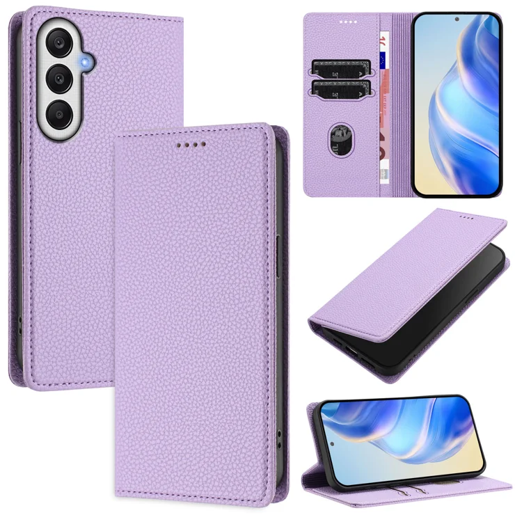 For Samsung Galaxy A14 4G / Galaxy A14 5G Wallet Case RFID Blocking Litchi Texture Leather Mobile Cover - Light Purple