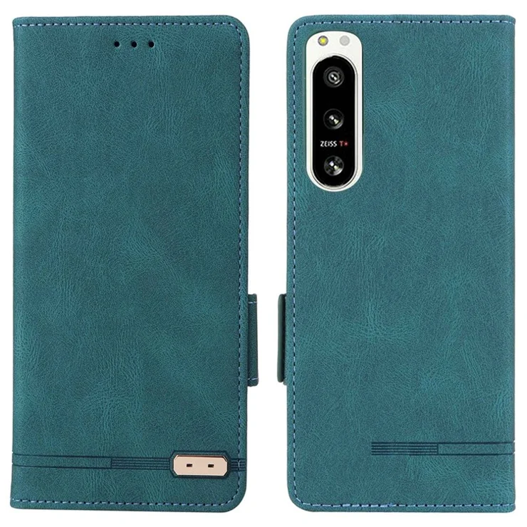 Hardware Decor Phone Case for Sony Xperia 5 IV 5G, Full Protection Dual Magnetic Clasp PU Leather Wallet Stand Phone Cover - Blue