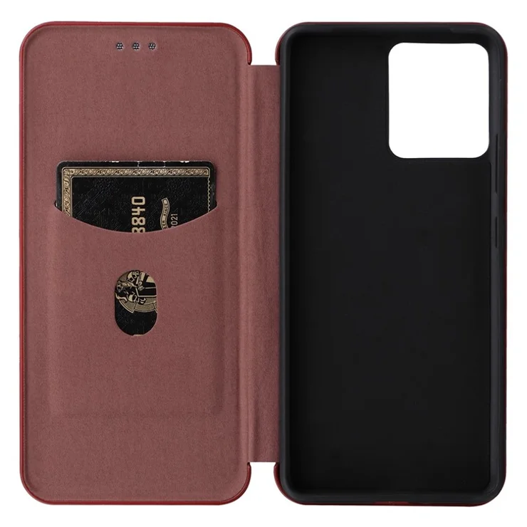 For Motorola Moto S30 Pro 5G / Edge 30 Fusion 5G Carbon Fiber Texture PU Leather Flip Folio Stand Cover Stand Cover Card Slots Magnetic Absorption Protective Case - Rose Gold