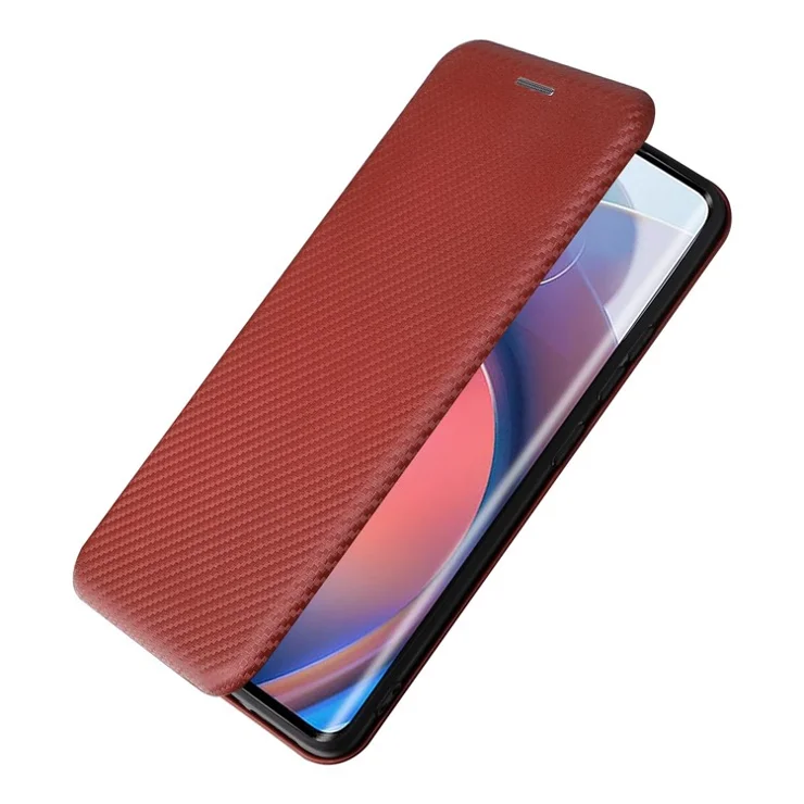 For Motorola Moto S30 Pro 5G / Edge 30 Fusion 5G Carbon Fiber Texture PU Leather Flip Folio Stand Cover Stand Cover Card Slots Magnetic Absorption Protective Case - Rose Gold