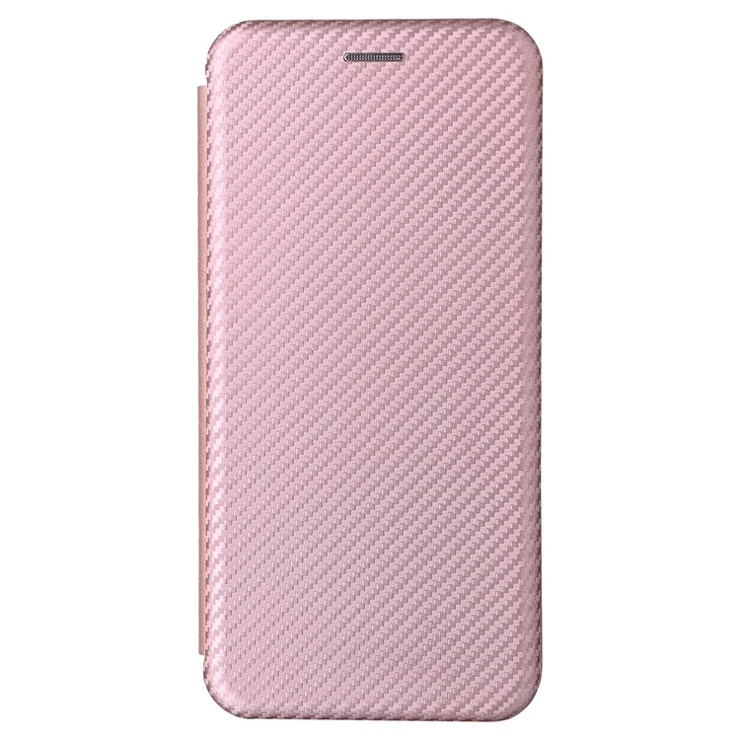 For Motorola Moto S30 Pro 5G / Edge 30 Fusion 5G Carbon Fiber Texture PU Leather Flip Folio Stand Cover Stand Cover Card Slots Magnetic Absorption Protective Case - Rose Gold