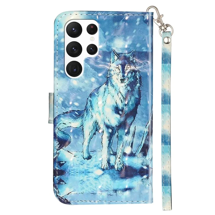 For Samsung Galaxy S25 Ultra Case 3D Pattern Printed Phone Leather Phone Cover - Snow Wolf