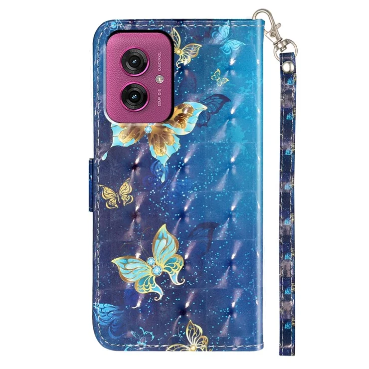 For Motorola Moto G55 5G Case 3D Pattern Printed Phone Leather Phone Cover - Blue Gold Butterflies