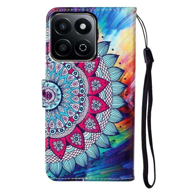 For Honor X7c 4G / 200 Smart 5G Case Pattern Leather Wallet Phone Cover with Card Holder - Mandala Flower